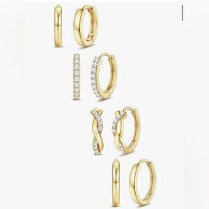 Adorable Nordstrom 14KT Gold vermeil white topaz Huggies earrings set of 4